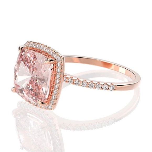 Morganite lab diamond Statement Ring, Morganite Lab Created Cocktail Ring - Picture 4 of 5